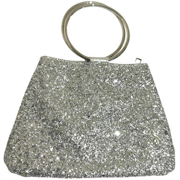 Silver ring Handle Handbag Glitter Shiny Rhinestones Diamond Evening clutch bag - Picture 1 of 8